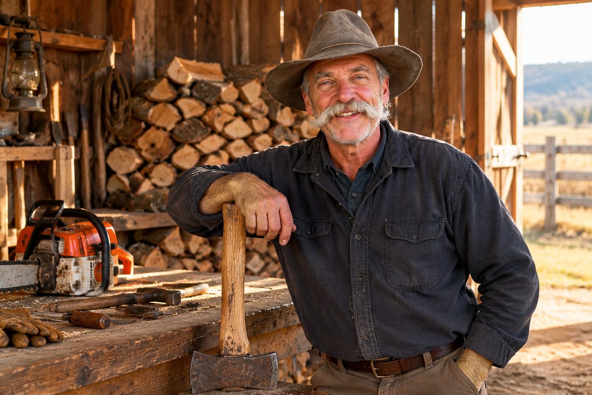 Andre the Fixer in his barn workshop