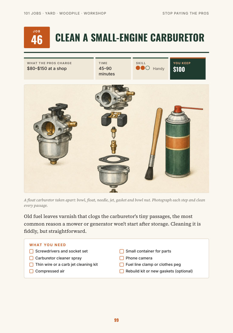 Job 46 page: clean a carburetor