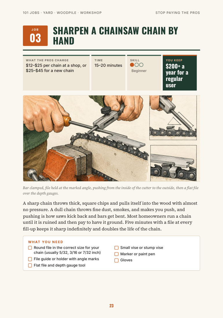 Job 3 page: sharpen a chainsaw chain